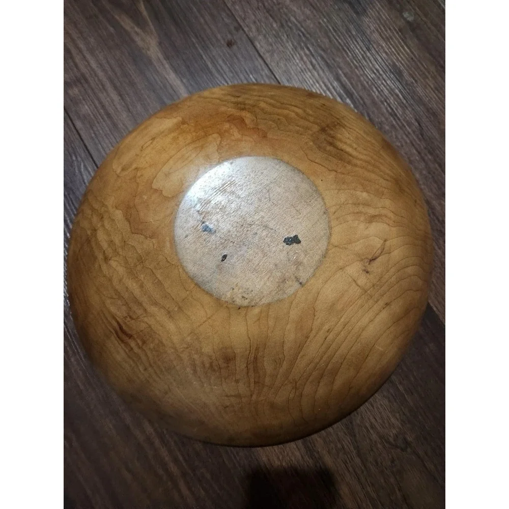 Hand Painted Wooden Decorative Bowl Large Brown Floral Rustic Primitive Unmarked